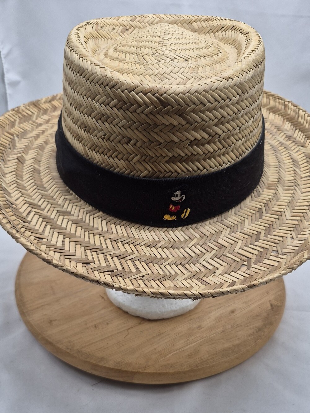 Disney Parks Straw Wide Brim Adulr Hat Black BAND Mickey Logo